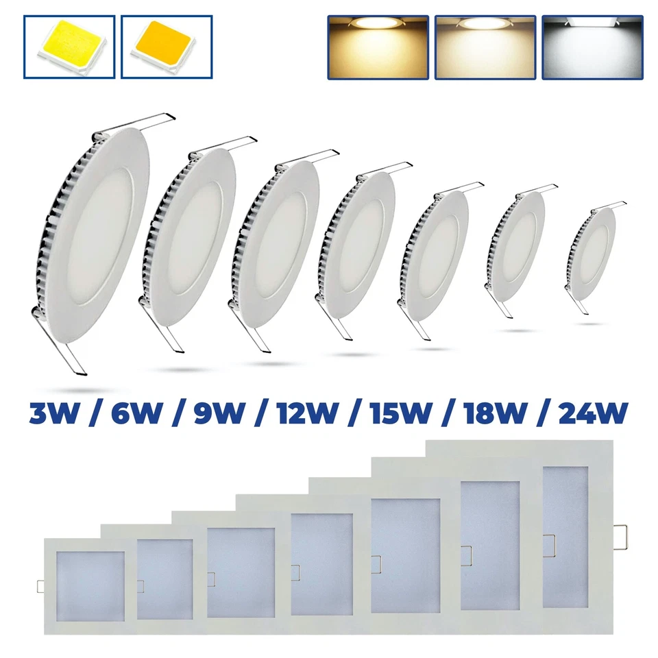 LED Panel Einbaustrahler Einbauleuchte Deckenleuchte flach rund eckig ultraslim - Bild 1 von 4