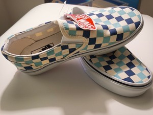 checkered vans blue and white