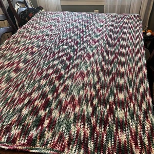 Handmade Crocheted Afghan Blanket Throw Green Red White Texture 62” X 48” VTG - Picture 1 of 5