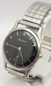 Vintage 1960 Bulova Extra Slim Black Dial Manual Wind Men's Watch 33mm works - Picture 1 of 12
