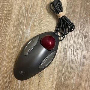 Logitech Trackman Wheel Mouse Track Ball wired Scroll T-BC21 Ergonomic USB - Picture 1 of 6
