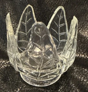 Vintage Votivkerze Tulpenform mit Blattmuster Klarglas - Bild 1 von 7