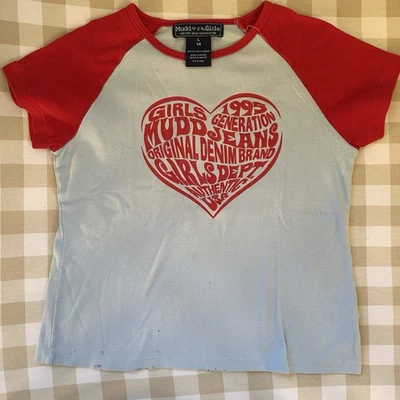 Camiseta De Colección Mudd Girls Y2K 1995 Rojo y Blanco Corazón Gráfico Algodón Grande Foto 1 de 4