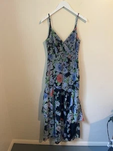 Lulus Women’s Blue And Black Floral Maxi Dress V Neck High Slit Size Small - Picture 1 of 7