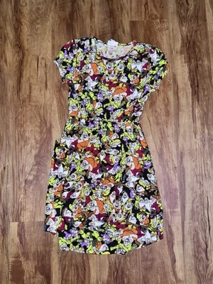 Disney LuLaRoe Girls Size 12 Snow White Dwarfs Midi Dress all over print with po - Image 1 of 3
