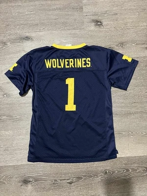 MICHIGAN WOLVERINES Football Jersey Boys L 12/14 Rivalry Threads Athletic #1 - Image 1 of 4
