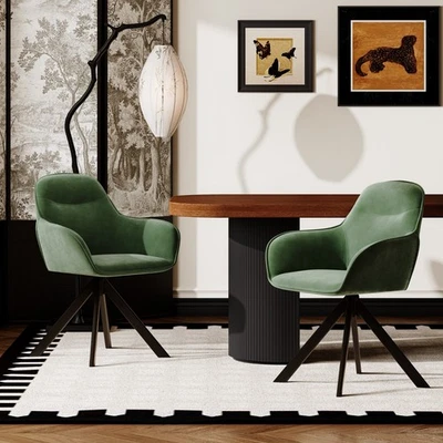 Goeurvant Esszimmerstühle 2er Set Küchenstühle Armlehne Samt Drehstuhl Grün - Bild 1 von 4