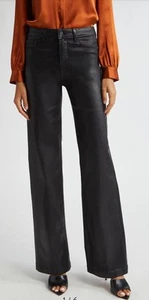 $298LAgence Clayton High Rise Wide Leg Jeans Noir Coated Size 25 NEW - Picture 1 of 2