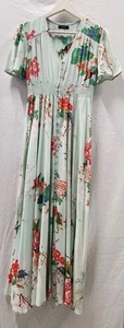 SHEIN sz XS 8 10 Mint Floral DRESS Button V-neck Slit Maxi Long CINCH WAIST #C4 - Picture 1 of 12