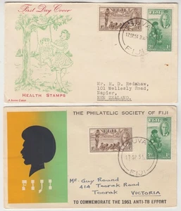 FIJI 1951 *HEALTH STAMPS::ANTI TB EFFORT* official illustrated FDCs - Picture 1 of 9
