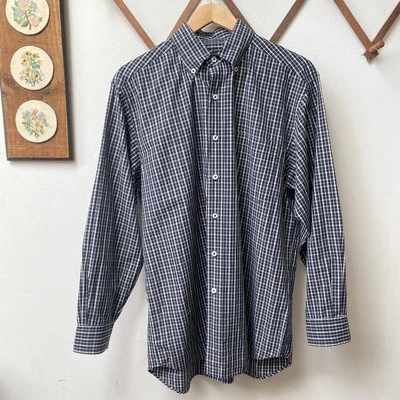 Lorenzini 格子格子纽扣衬衫意大利制造男式 L — 第 1/4 张图片