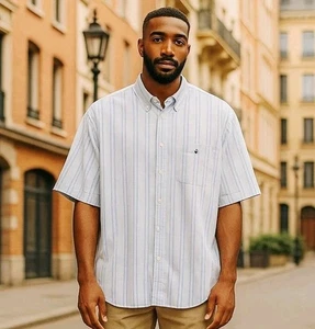 Ralph Lauren camicia grande abbottonata uomo cotone righe blu manica corta XXL LEGGI - Foto 1 di 17