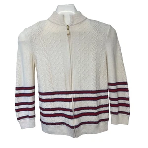 St. John Sport Full Zip Cardigan Wool Blend Ladies Size XSmall Cream Red Colors - Picture 1 of 9