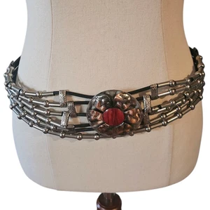 Metal Beaded Belt Rubber Chain With Round Copper and Red Flower Costume Witchy - Picture 1 of 9