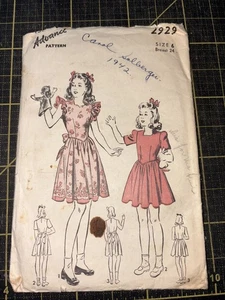 Vintage Seeing ADVANCE PATTERN 2929 Girls Dress Size 6 Sweetheart Or Square Neck - Picture 1 of 3