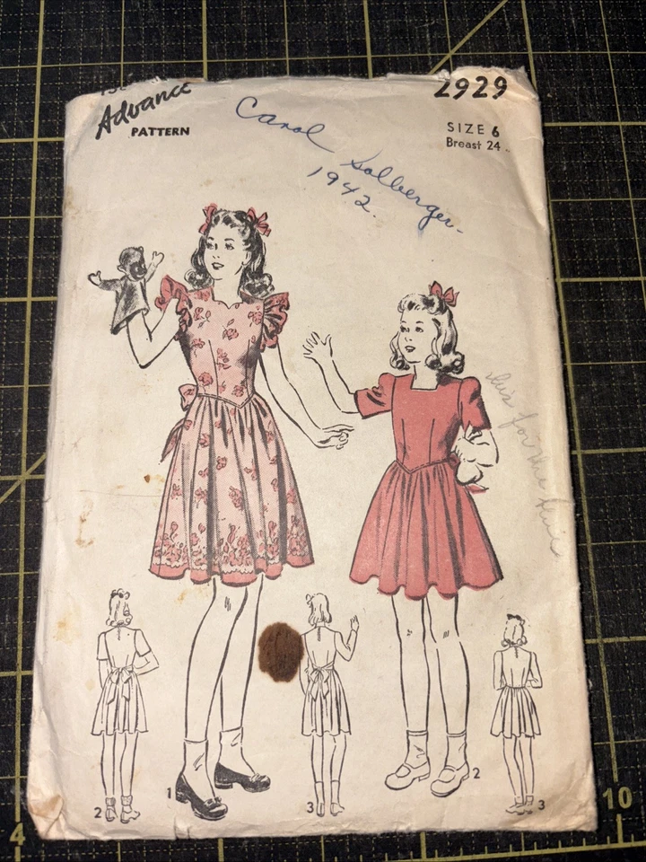 Vintage Seeing ADVANCE PATTERN 2929 Girls Dress Size 6 Sweetheart Or Square Neck - Image 1 of 3