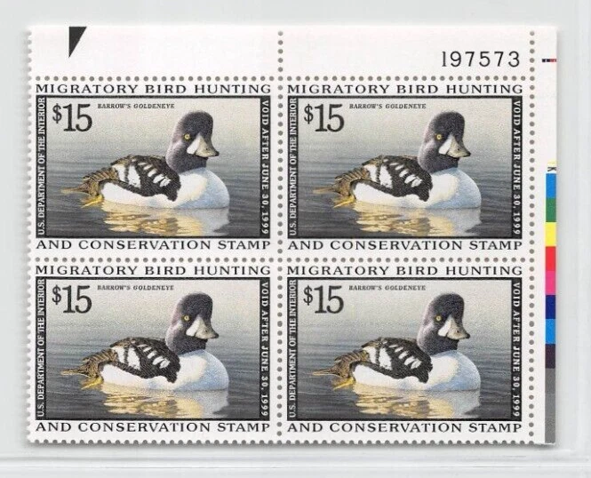 U.S Revenue Sc. #RW65 mint MNH Federal Duck stamp plate block of 4 CV $180.00 - Image 1 of 2