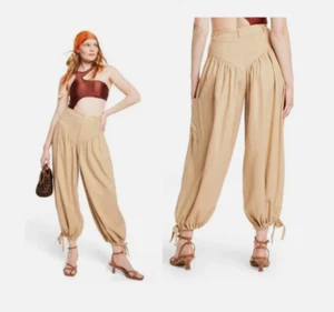 Noel Beige Balloon Pants Size 2 Boho Wide Leg High Waist Cinch Hem Target - Picture 1 of 15