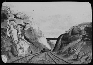 ANTIQUE Magic Lantern Slide ROADE CUTTING IN 1889 C1890 RAILWAY ILLUSTRATION - Picture 1 of 2