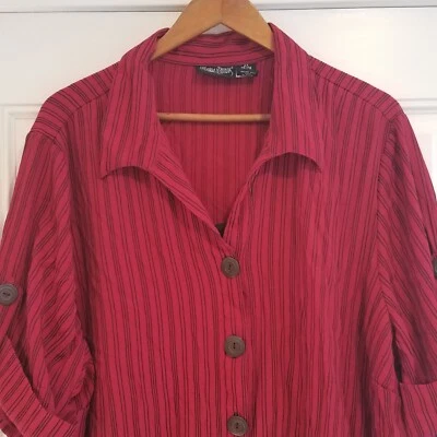 Blusa Top Maggie Barnes 3x Rojo Rayas Botón Frontal Manga Corta F13 Foto 1 de 4