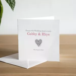 Tarjeta de sexto aniversario de boda personalizada hecha a mano - para ellos, corazón de hierro - Imagen 1 de 3