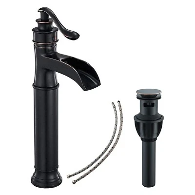 Oil Rubbed Bronze Tall Bathroom Sink Faucet 1Hole Waterfall Vessel Mixer w/Drain - Image 1 of 4