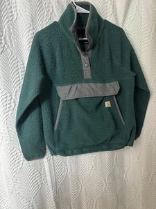 Carhartt Maglione Donna Tg S Relaxed Fit Pile Snap Verde - Foto 1 di 4