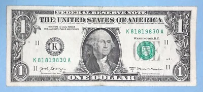 August 18, 1983 Birthday Note $1 One Dollar Bill K 81819830 A  (8 - 18 - 1983_)` - Image 1 of 2