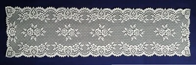 14" x 72" White Lace Table Runner Hearts and Roses Dining Room Livingroom - Image 1 of 3