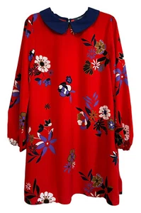 ModCloth Red Floral Shift Dress Peter Pan Collar Size Large - Picture 1 of 10