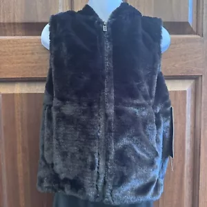 DKNY Black Faux Fur Sleeveless Vest with Hood Kids/Toddler SIze 4 - Picture 1 of 9