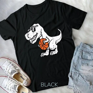 Trex Dinosaur Basketball Cute Sports Baller Player Kids Boys Unisex T-shirt - Picture 1 of 11