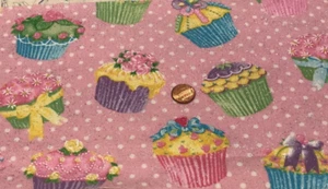 Decorated Cupcakes * Dotted Sparkly Pink * Fabric Traditions *100% Cotton*21"x8" - Picture 1 of 4