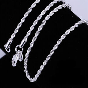 2MM Twisted Rope Chain Necklace 925 Silver for Women Man Jewelry 18-30inch