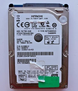 Disque dur pour ordinateur portable Hitachi 640 Go 2,5" SATA HTS547564A9E384 5400 tr/min testé - Photo 1/2