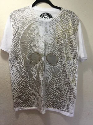CAMISETA CALAVERA RAWYALTY COUTURE ORO BLANCO HECHA EN EE. UU. 100% ALGODÓN TALLA L Foto 1 de 4