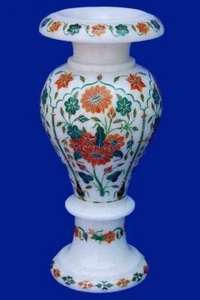 12" Elegante Weiße Marmor Blumenvase Multi Stein Blumenmuster für Geschenkartikel De - Bild 1 von 8