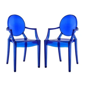Modway Casper 18.5" Polycarbonate Plastic Dining Armchairs in Blue (Set of 2) - Picture 1 of 5