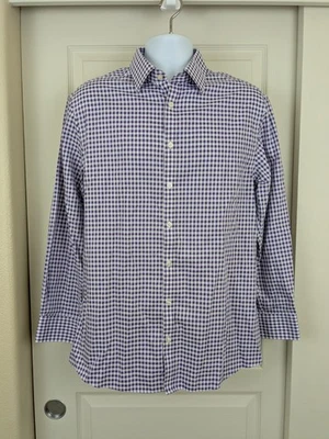Camisa de vestir Charles Tyrwhitt para hombre 16,5 33 blanca púrpura a cuadros con botones calce ajustado  Foto 1 de 4
