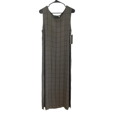 Nuevo con etiquetas Maxi Vestido XL Gris Ventana Cuadros Sin Mangas Tencel Largo Abertura Lateral Mínimo Foto 1 de 4
