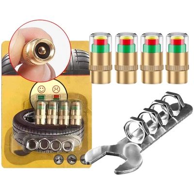 Car Tire Valve Stem Covers 4 Pcs 24 BAR Pressure Indicator Color Display - Image 1 of 4