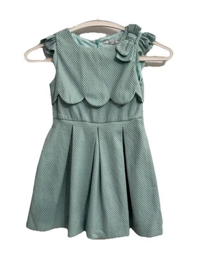 Mayoral Girls Size 6 Dress Light Teal Textured Bow Short Sleeve Holiday Party - Image 1 of 4