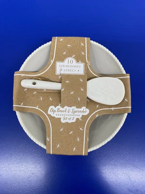 10 Strawberry Street 5 1/2" Dip Bowl y Esparcidor Cerámica Blanco Colección Artesanal Foto 1 de 3