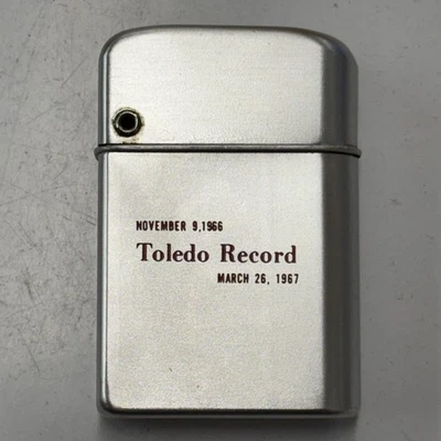 Vintage 1967 Storm Master Toledo Record Silver Tone Cigarette Lighter Advertise - Image 1 of 4