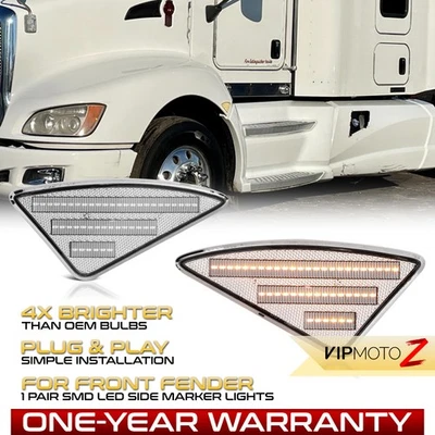 Chrome FULL LED Side Marker Lights For 2008-2017 Kenworth T660 T170 T270 T370 - Image 1 of 4