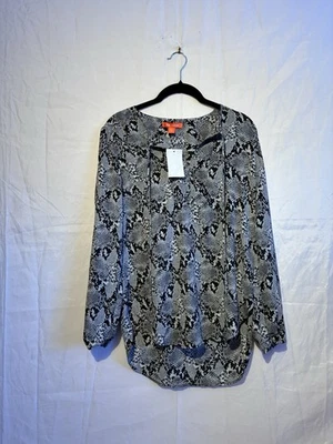 Blusa Top Joe Fresh Estampado Piel de Serpiente XS Negra Gris Manga Larga Dobladillo Alto-Bajo Foto 1 de 4