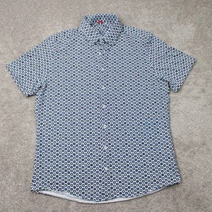 Stone Rose Shirt Mens 2XL XXL Blue/White Geometric AOP Short Sleeve Button Down - Picture 1 of 16