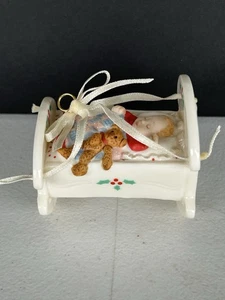 Hallmark 1999 Baby’s First Christmas Cradle Porcelain Ornament Teddy Bear - Picture 1 of 4