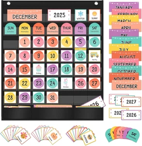 Boho Calendar Pocket Chart with 97 Educational Cards, Large 20"X24" Weather - Picture 1 of 12