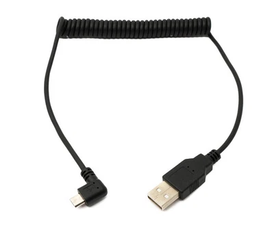 Câble USB 2.0 120 cm Type A Mâle vers Micro B Mâle Spirale Angle en Noir - Photo 1/4